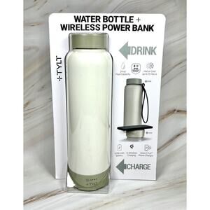 Tylt 12 Hour Hot And Cold Water Bottle With Wireless Power Bank 24oz Beige Green